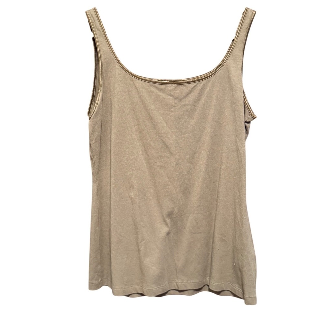 Anne Klein Womens Large Taupe Beige Scoop Neck Tank Top Metallic Trim Layering